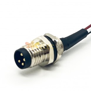 4Pin M8 Connector Waterproof Straight Male Panel Mount Solder Type Receptacle With 1M 24AWG Wire