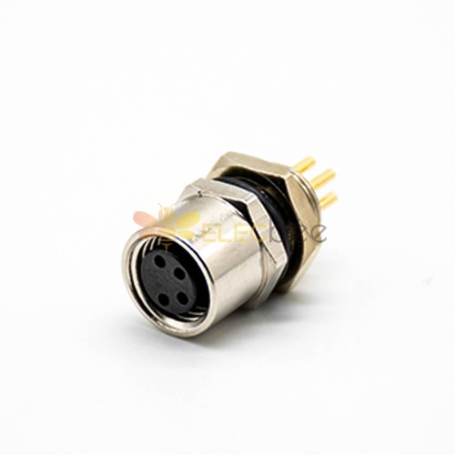 M8 4Pin Panel Receptacles Female PCB Mount Straight Back Mount Waterproof Circular Connector