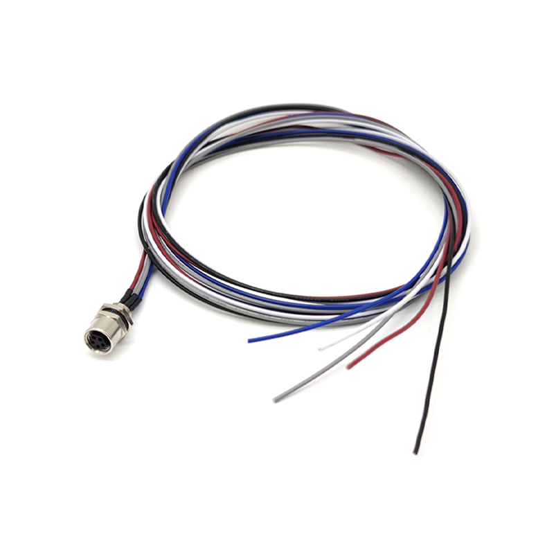 M8 5Pin Aviation Sensor Connector Back Mount B Coding Straight Waterproof Female Solder Cable With 1M 24AWG Wire