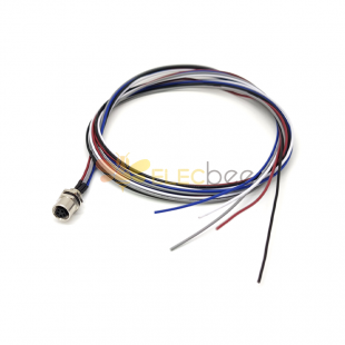 M8 5Pin Aviation Sensor Connector Back Mount B Coding Straight Waterproof Female Solder Cable With 1M 24AWG Wire