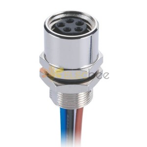 M8 5Pin Aviation Sensor Connector Straight Waterproof Back Mount B Coding Female Solder Cable With 1M 24AWG Wire