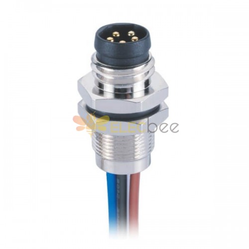 M8 5Pin Back Mount Socket B Codage Panneau masculin Mount Straight Waterproof Solder Type With 1M 24AWG Wire