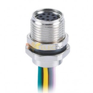 M8 8Pin Connector Panel Mount Solder Type Straight Waterproof A Coding Female Receptacles With 1M 26AWG Wire