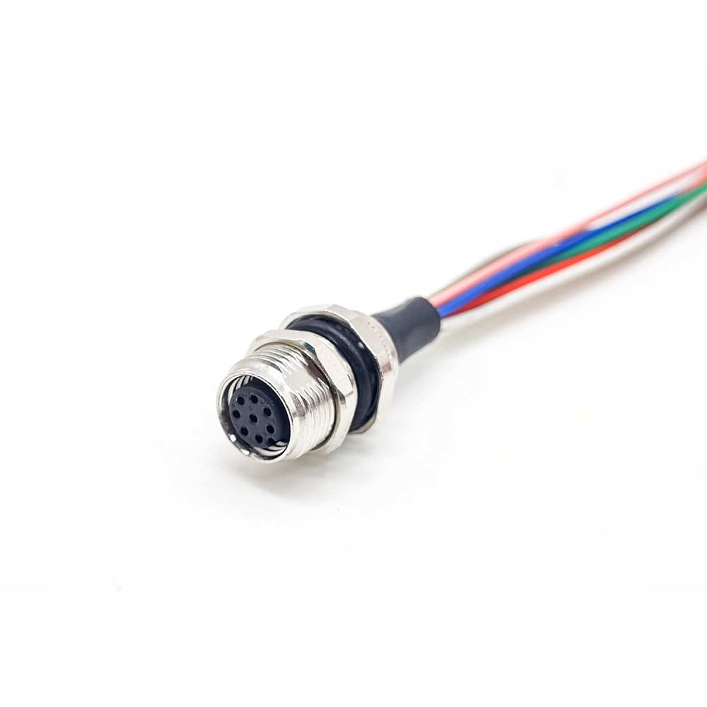 M8 8Pin Painel conector monte solder impermeável reta tipo a codificação feminino receptáculos com 1m 26AWG Wire