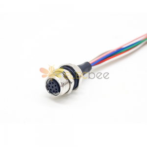 M8 8Pin Connector Panel Mount Straight Waterproof Solder Type A Coding Female Receptacles With 1M 26AWG Wire