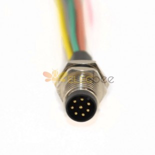 M8 8Pin Male Connector Waterproof Solder Cable With Wires 26AWG 0.5M Socket A Coding Straight Panel Mount Receptacle