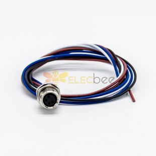 M8 4 Pin Connector Circular Female Panel Socket Waterproof External thread M10-0.75 With Wires 24AWG 0.5M Shiled
