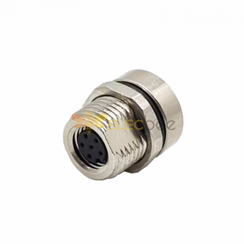 M8 Connector 6 Pin Female A Coding Waterproof Socket Front Mount M12-1.0 Straight PCB Mount