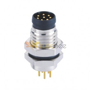 M8 8Pin Male PCB Socket Connector A Coding Front Mount Waterproof Straight Panel Receptacles