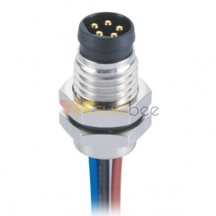 Panel Mount Socket M8 Connector Waterproof Straight 5Pin Male B Coding Cable With 25CM 24AWG Wire