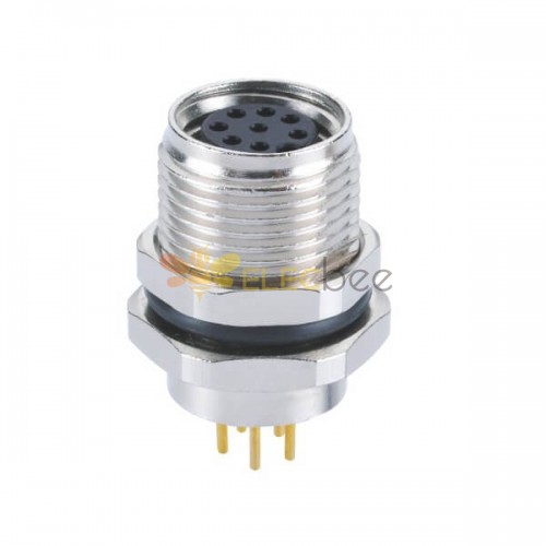 Sensor M8 Female Front Mount PCB Connector Waterproof A Coding 8 Pin Straight Panel Mount Aviation Connector