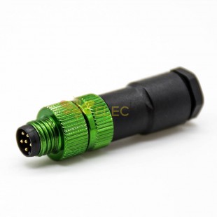 m8连接器6芯公插头直式焊线母插座前锁板绿色不带屏蔽B编码
