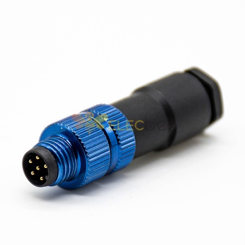 感測器m8連接器6芯公插頭直式焊線母插座前鎖板安裝藍色不帶遮罩B編碼