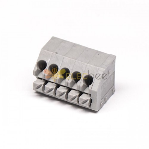 灰色端子5孔5針彈簧式PCB板穿孔式接線端子連接器