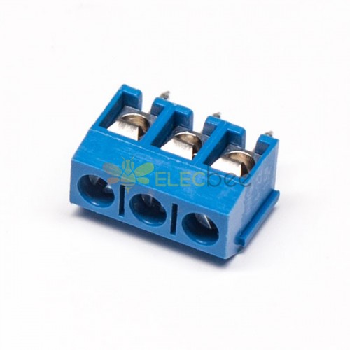 螺钉式蓝色接线端子3芯直式穿孔式长方形插PCB板