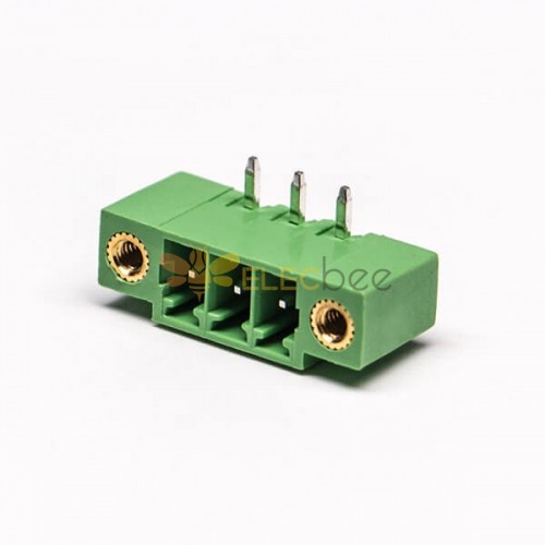 綠色接線端子2孔法蘭彎式3芯插孔PCB板安裝端子連接器