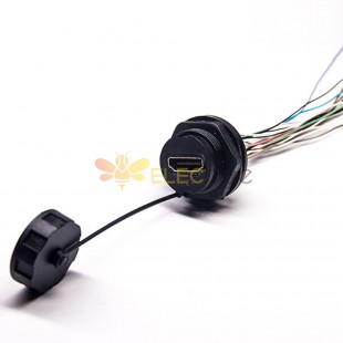 HDMI Type A socket 19 Pin Female M25 Panel Lock socket straight front mount solder