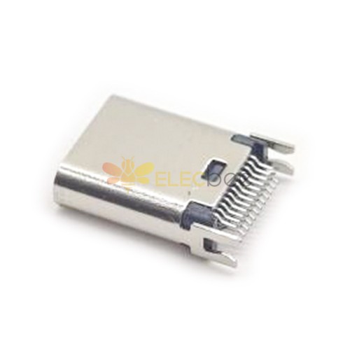 Type C接口直式24针母头连接器带夹板直插式接PCB板