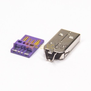 USB A com shell 4p cor roxa um tipo conector