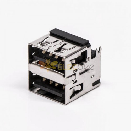 USB Right Angle Connectors Female DIP Dual Port