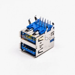 双层usb3.0连接器母头弯式DIP插PCB板