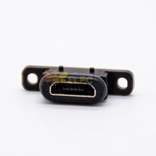 موصل USB صغير IPX8 B نوع أنثى 5P SMT عمودي تصاعد 180 درجة مع حلقة مقاومة للماء
