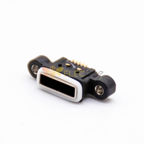 MICRO USB防水母座5芯AB型 带耳朵带螺母带防水胶圈IP67正面防水板上型贴板