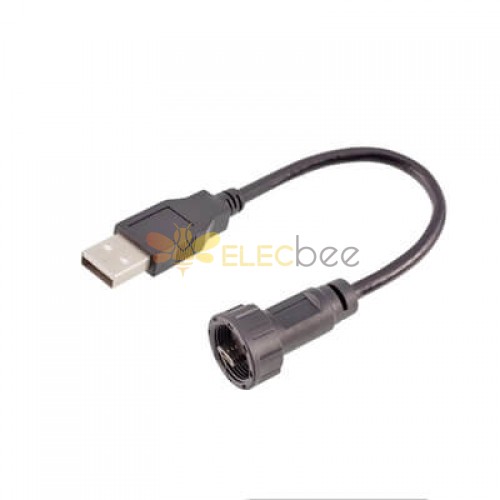 螺紋式防水MICRO USB公轉USB2.0公帶線插頭 50cm
