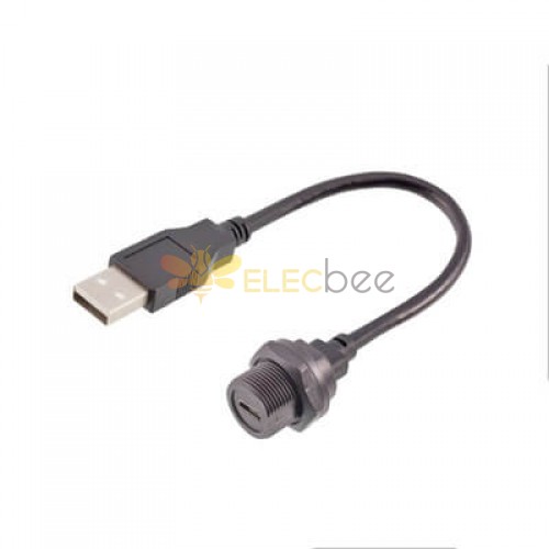 Waterproof Micro USB Female Back mount Receptacle to USB 2.0 Male Overmolded Cable 50cm