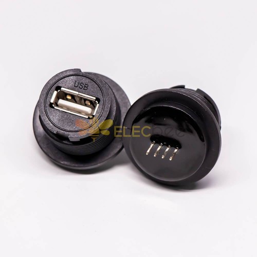 Waterproof USB 2.0 Type A Connectors Front Mount Female Straight Socket PCB Mount