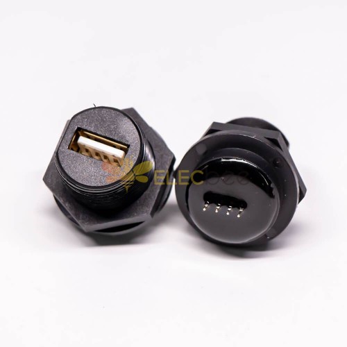 Waterproof USB 2.0 Type A Front Panel Mount USB Female Connector Socket Gold Plated