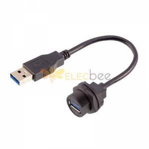 USB 3.0 Waterproof Female Receptacle to Male Overmolded with Cable Extension USB Cable 50cm
