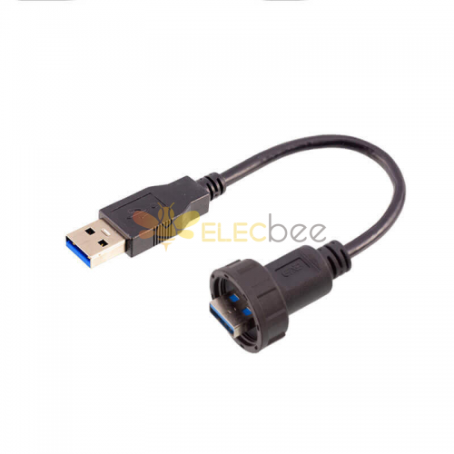 USB3.0防水公轉公帶線插頭 帶螺紋13/16 thread,線長 50cm