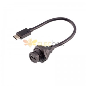 Su geçirmez USB C Tipi Erkek - Dişi Ön Montaj Yuvası Aşırı Kalıplanmış Kablo Uzatma Kablosu 50 cm