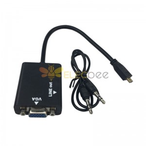 微型HDMI转VGA的线公转母转换线音频信号输出1080p