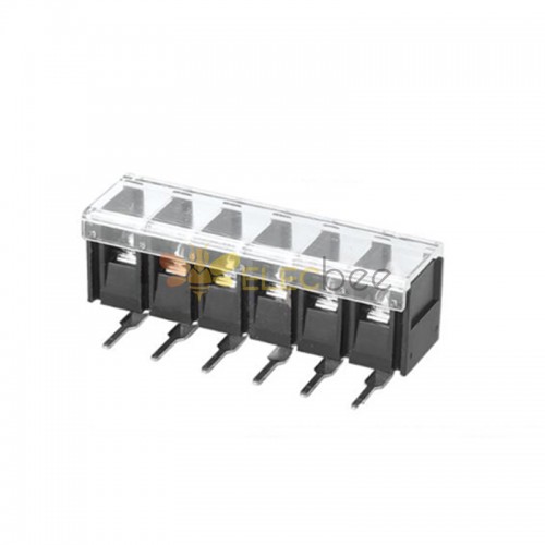 Right Angle Barrier Terminal Block with Cover 7.62 mm Pitches 6 Pin Connector Screw M3