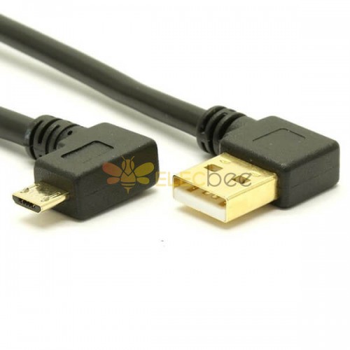 20pcs câble USB2.0 Micro B mâle à angle droit vers USB 2.0 A mâle pour transfert de données 0.5m