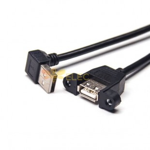 USB2.0介面OTG線材 Type A上彎公頭對母頭帶螺絲孔面板式