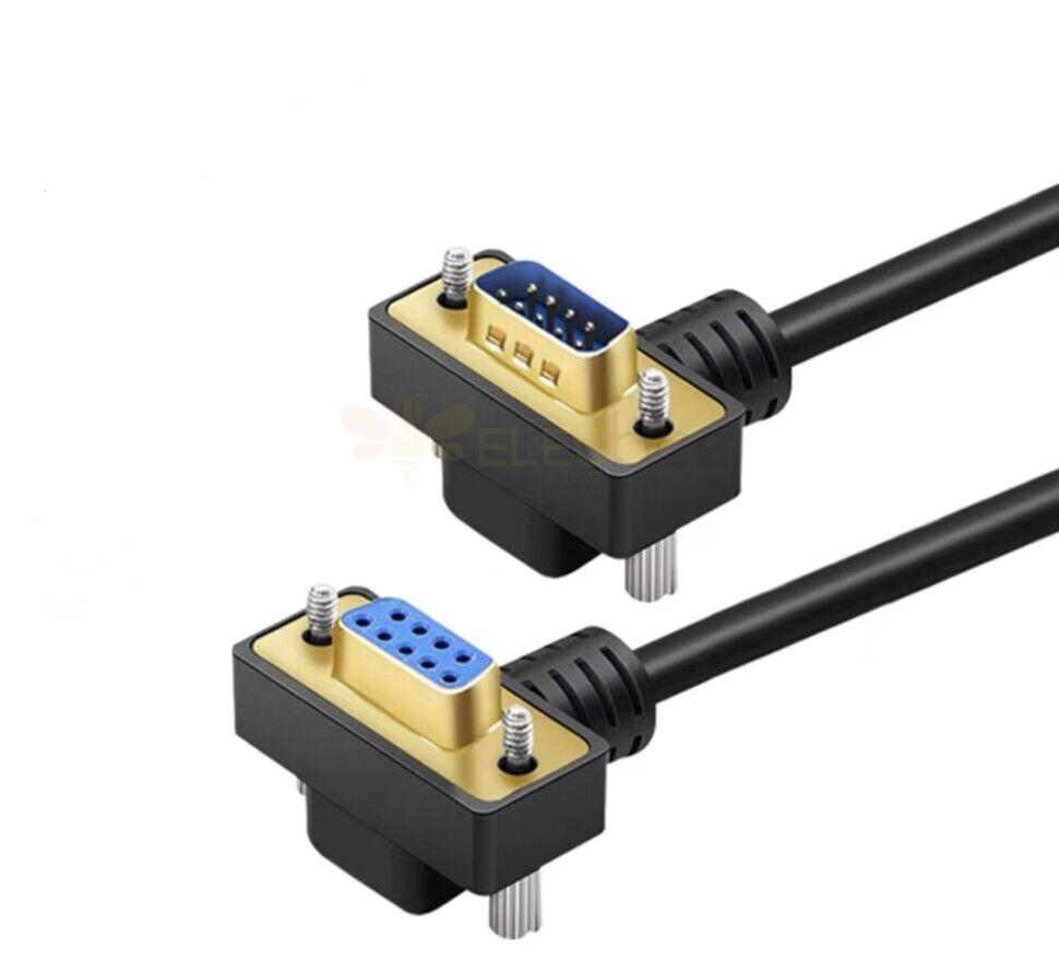 Aşağı açılı erkek ve dişi konnektörlü RS232 kablosu DB9 1m