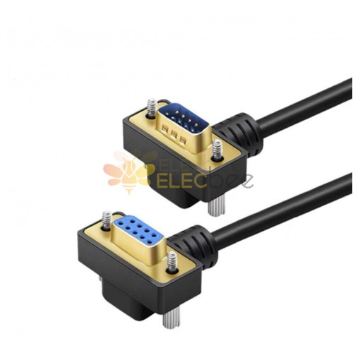 Aşağı açılı erkek ve dişi konnektörlü RS232 kablosu DB9 1m