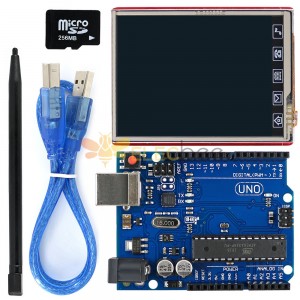 Escudo de pantalla LCD TFT de 2,8 pulgadas + tablero UNO R3 con tarjeta TF, lápiz táctil, Kit de Cable USB para UNO Mega2560 Leonardo