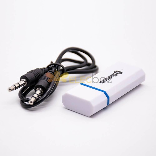 USB车载蓝牙适配器蓝牙5.0带线白色蓝牙DIY音响AUX耳机可通话