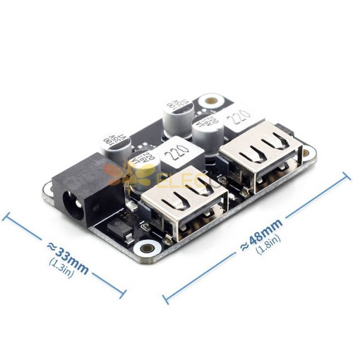 Módulo abaixador Portas USB duplas DC 6-32V a 3-12V 24W2 Suporte de montagem em PCB Múltiplos carregamentos rápidos