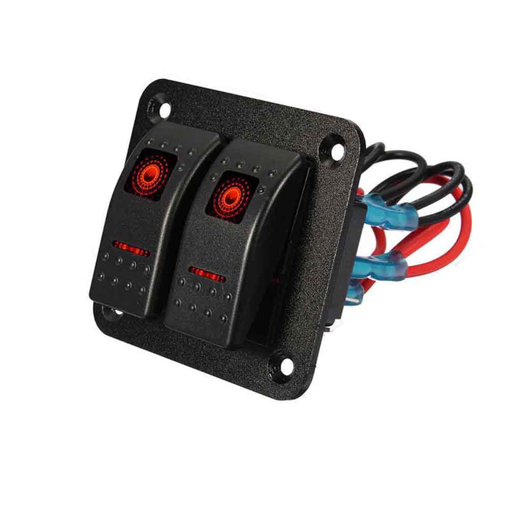 2 Way LED Automotive Rocker Switch Control Panel for Car RV Golf Cart with Red Indicators