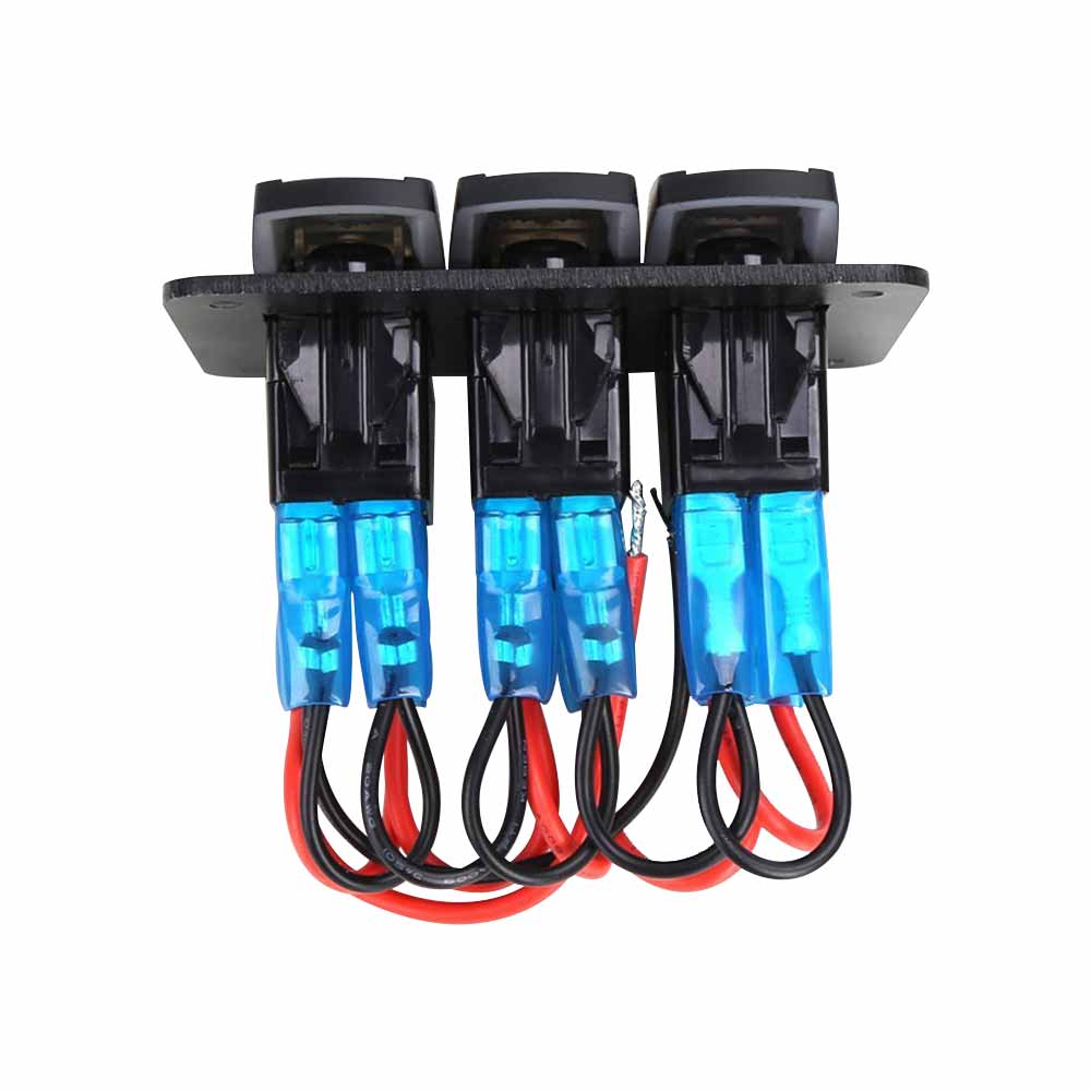 Panel de interruptor basculante de 3 vías de alta corriente 12V/10A para vehículos Control de potencia CC multifuncional LED azul