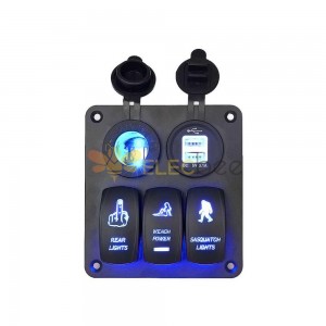 3-Wege-Kippschalter-Panel für Autos mit Dual-USB-Ladegerät, LED-Stromanzeige, Zigarettenanzünder, blaues Licht