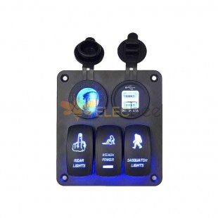 듀얼 USB 충전기가 장착된 자동차용 3방향 토글 스위치 패널 LED 전원 디스플레이 담배 라이터 푸른 빛
