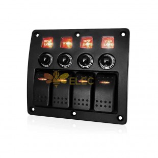 4 Gang Automotive Toggle Rocker Switch Panel Overload Protector DC12V/24V Red LED Light