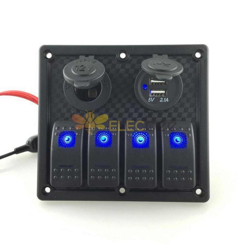 4 Gang Sis Farı Anahtarı Paneli Işık Kontrolü ile USB Araç Şarj Cihazı Güç Çıkışı Çakmak Su Geçirmez Araç için Uygun Mavi LED Işık