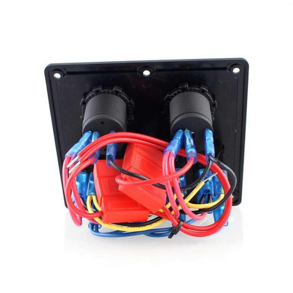 多功能4位雾灯开关面板组合带USB车充和电源插座点烟器防水设计适用于汽车游艇 蓝光
